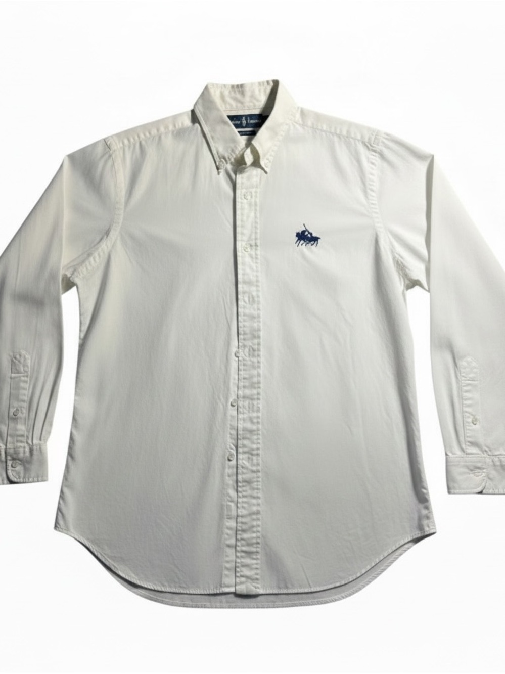 Ralph Lauren White Button-Down Shirt with Navy Double Pony Logo